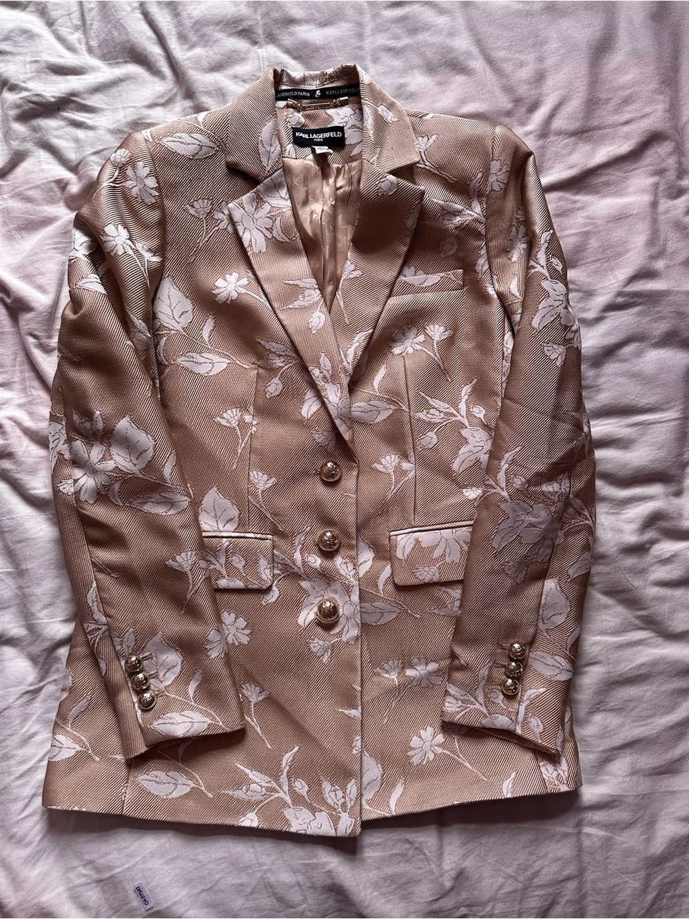 Karl Lagerfeld Paris Beige White Floral Jacquard Tailored Blazer size S